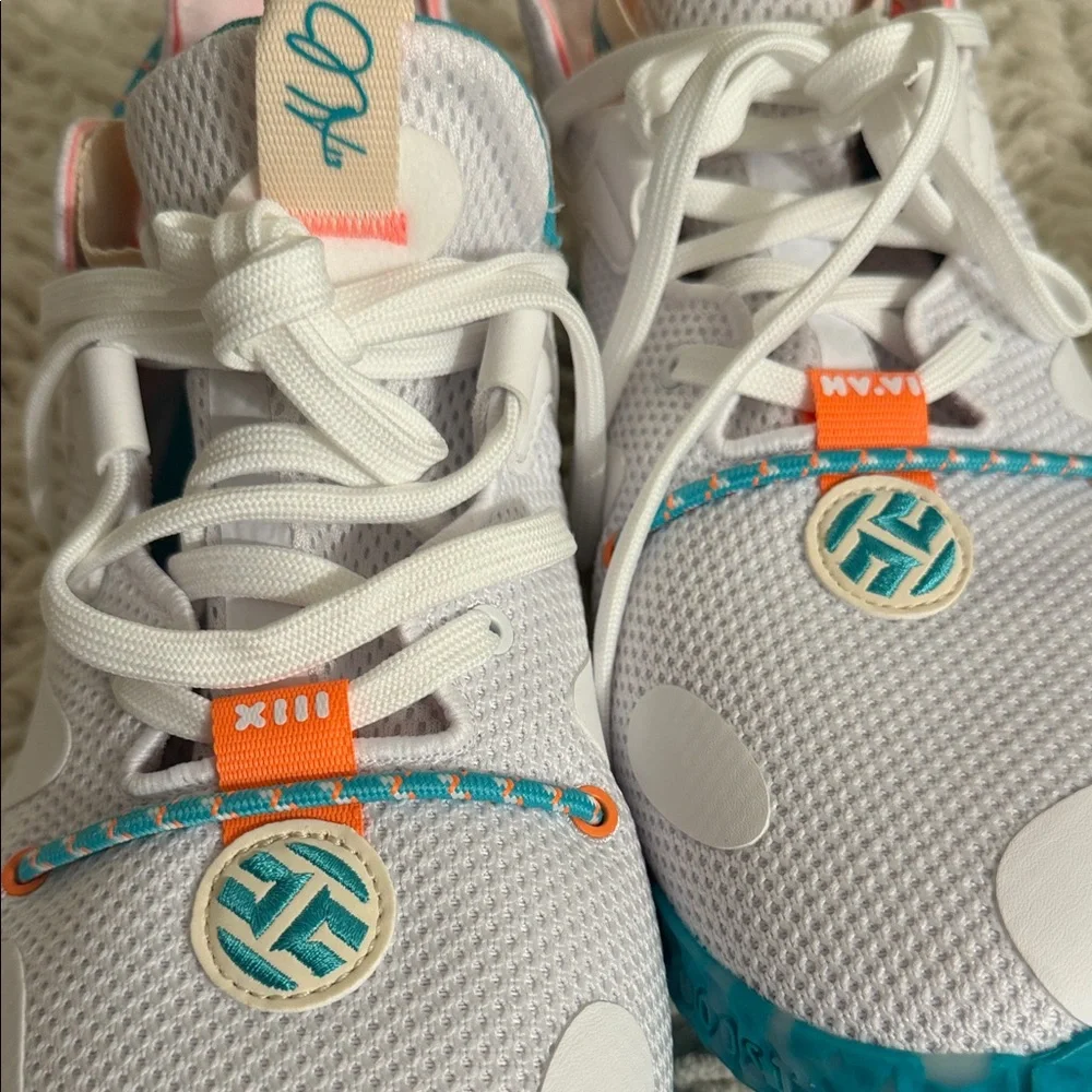 adidas Kids White Sneakers with Teal & Coral Accents